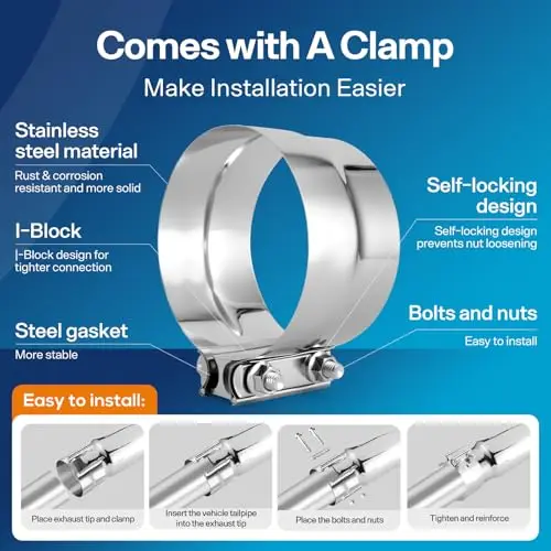 

Universal 4” Inlet 6” Outlet Exhaust Elbow Tip With Included Stainless Steel Clamp, Chrome Or Black For Automotive Vehicles