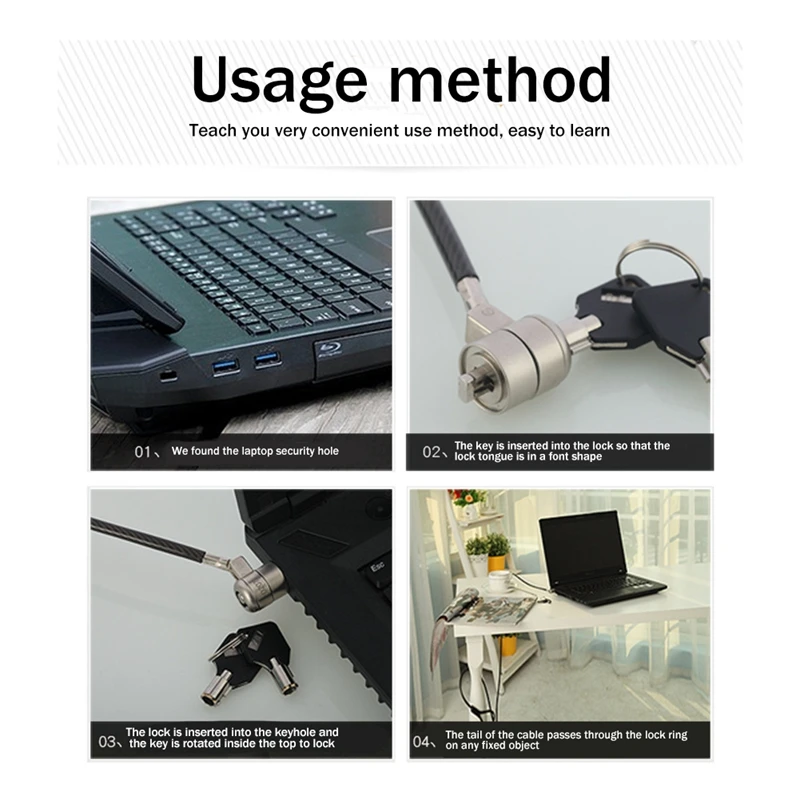 Laptop Computer Lock Laptop Lock Anti-Theft Lock Universal Retractable Spring Rope Steel Cable Key Computer Lock