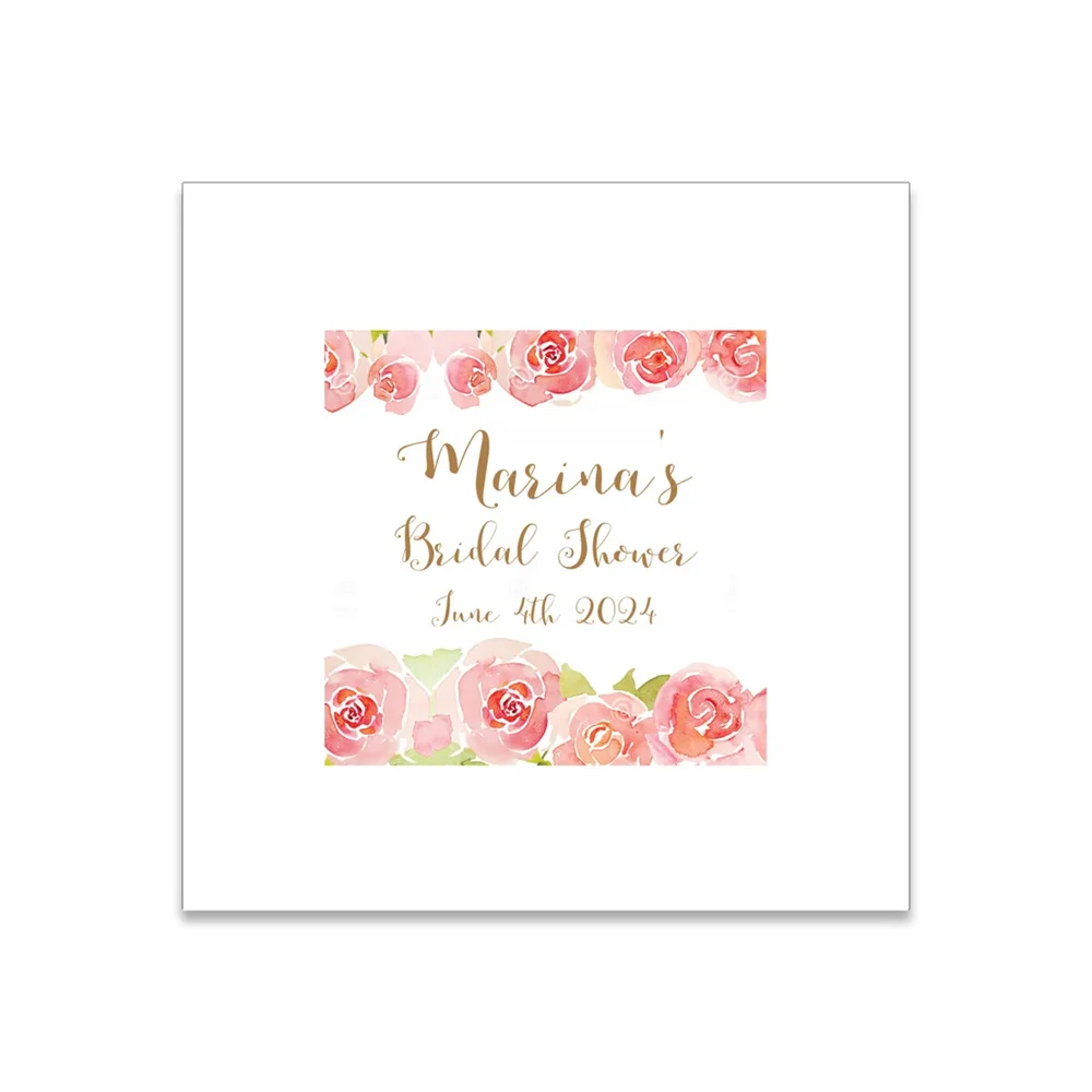 

50PCS Red and Pink Roses Bridal Shower Themed 3 ply Premium Custom Cocktail Napkins Measure 5"x5" Customize Names & Date or any