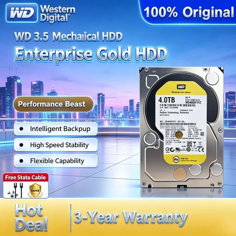 Disque dur mécanique Western Digital WD HDD 3,5'' Enterprise Gold 1 To/2 To/4 To, idéal pour serveur d'entreprise et serveur multimédia sécurisé