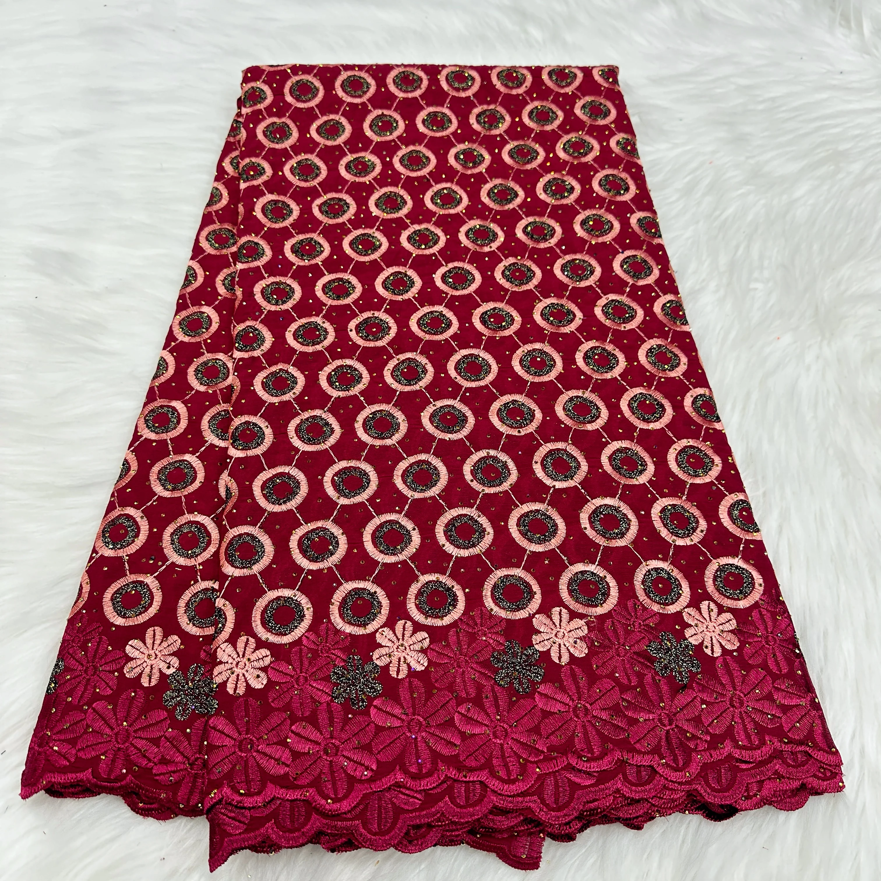 New Arrival African Swiss Lace Fabric Stones 2024 High Quality Nigerian Cotton Fabric Cord Lace Fabric For Woman Praty Dress