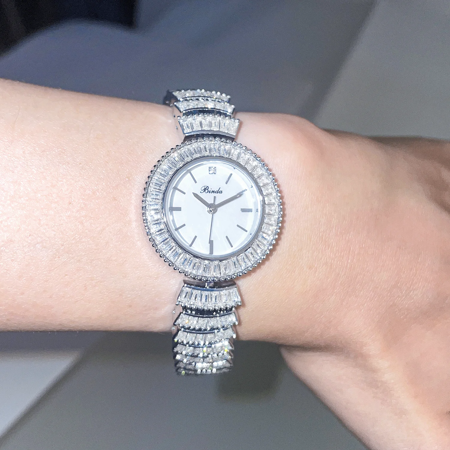 【Binda】Relógio feminino de quartzo à prova d'água com incrustação de diamante completo, design brilhante de luxo, caixa de presente, perfeito para uso diário, presente