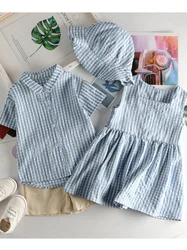 1-8Y Brother and Sister Outfit Summer Kid Children Clothes Baby Boy Plaid Short Sleeve Shirt + Shorts Suit Baby Girl Dress