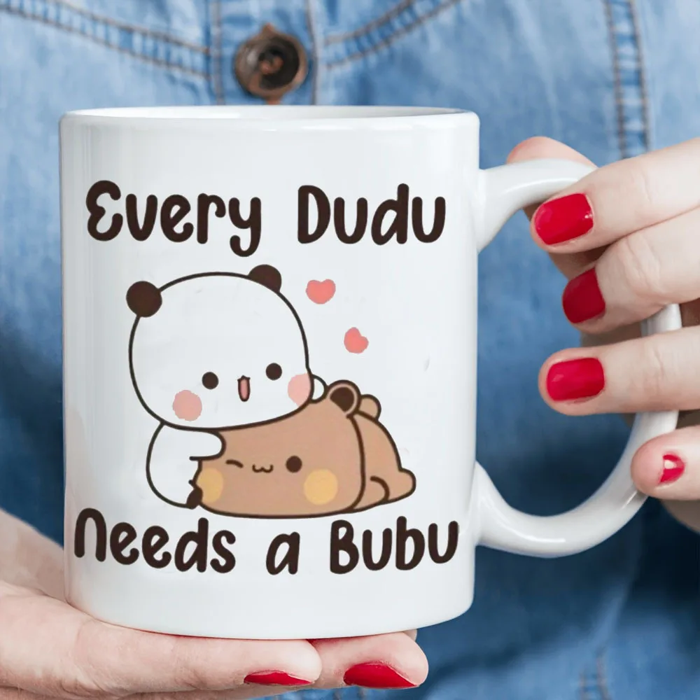 1 linda taza de café de cerámica: adorable diseño de Panda y oso "Muy Dudu necesita un Bubu", taza reutilizable aislada