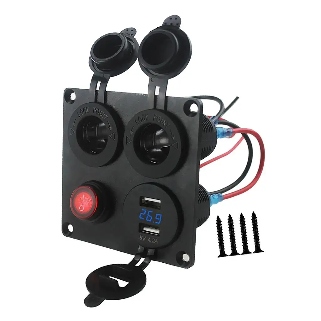 painel-duplo-do-interruptor-do-botao-do-soquete-do-carro-da-tensao-do-voltimetro-do-carregador-usb