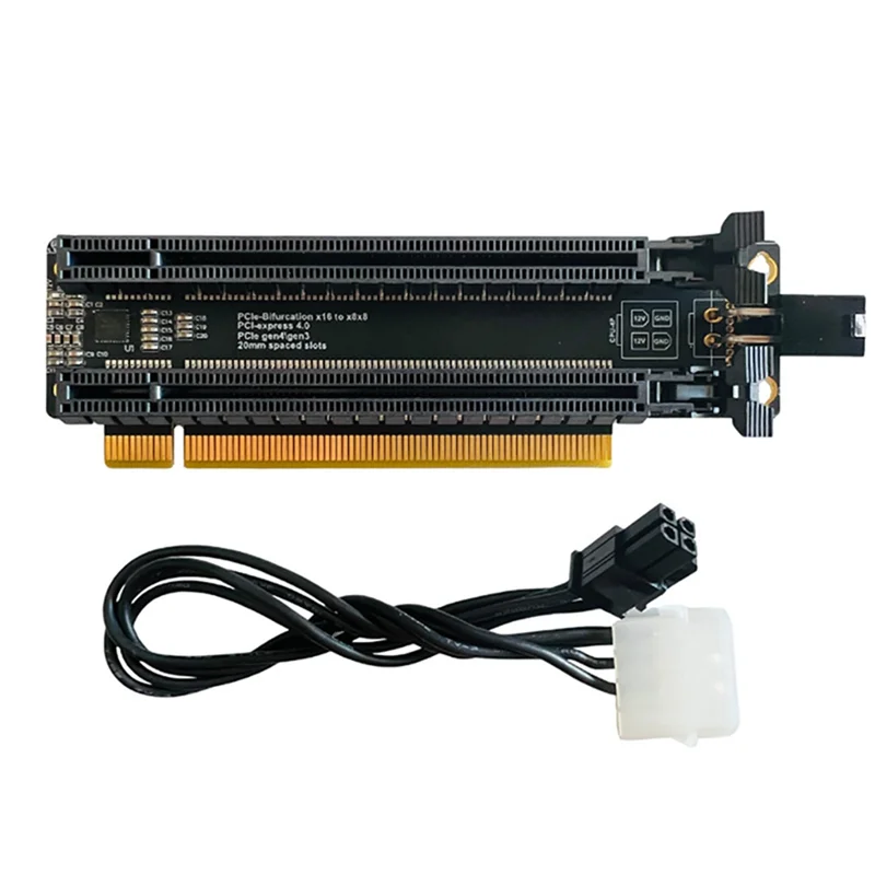 Tarjeta de expansión PCI-E 4,0 X16 1 a 2, tarjeta dividida Gen4, bifurcación PCIe X16 a X8X8 con ranuras espaciadas de 20mm CPU4P(4 pines)