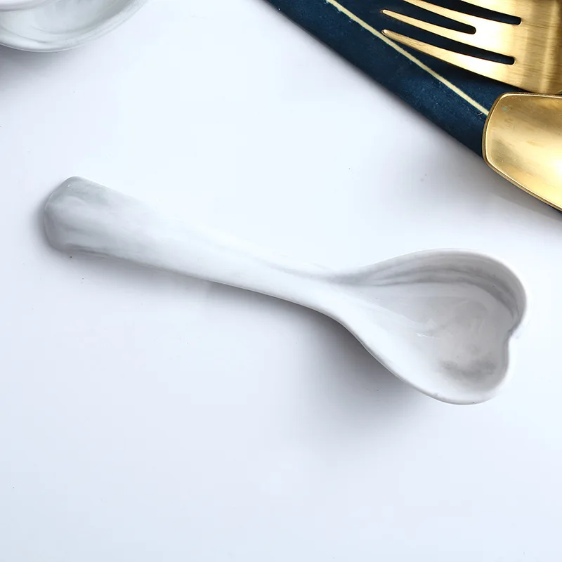 Marble Heart Shape Dinner Plate Bowl Spoon Set Food Dessert Salad Soup Ramen Noodle Bowl Dish Tray Ceramic Crockery Dinnerware