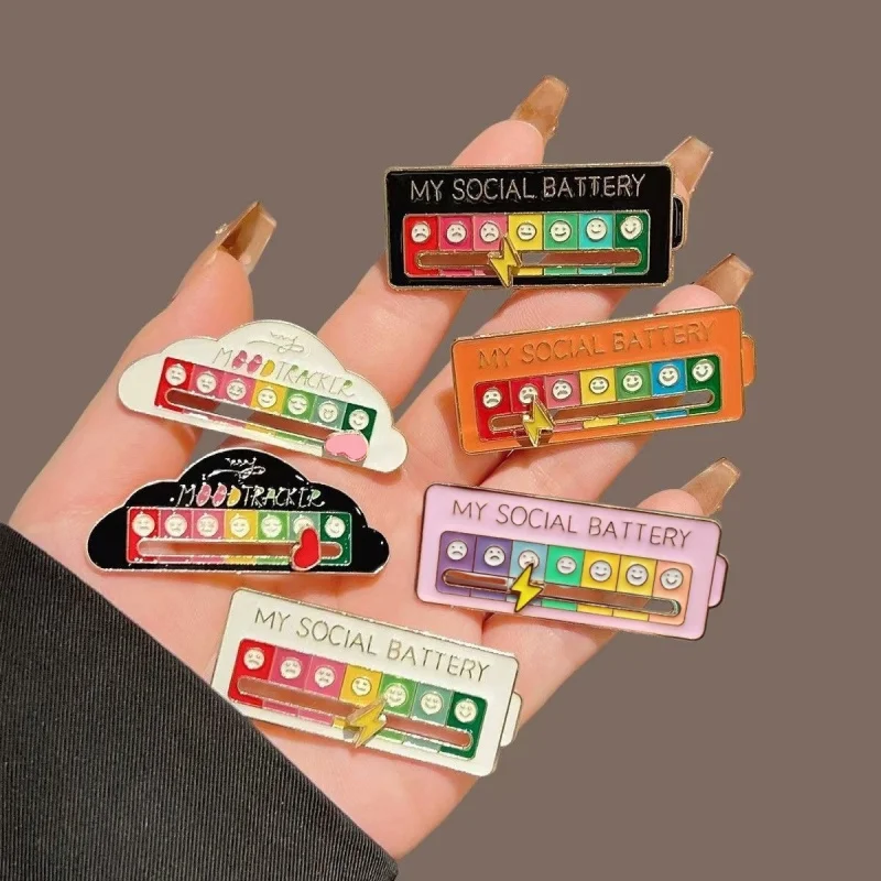 Slidable Mood Energy Brooch for Women Men, Adjustable Power Level Metal Badge Pin, Social Expression Lapel Pin Jewelry Gift