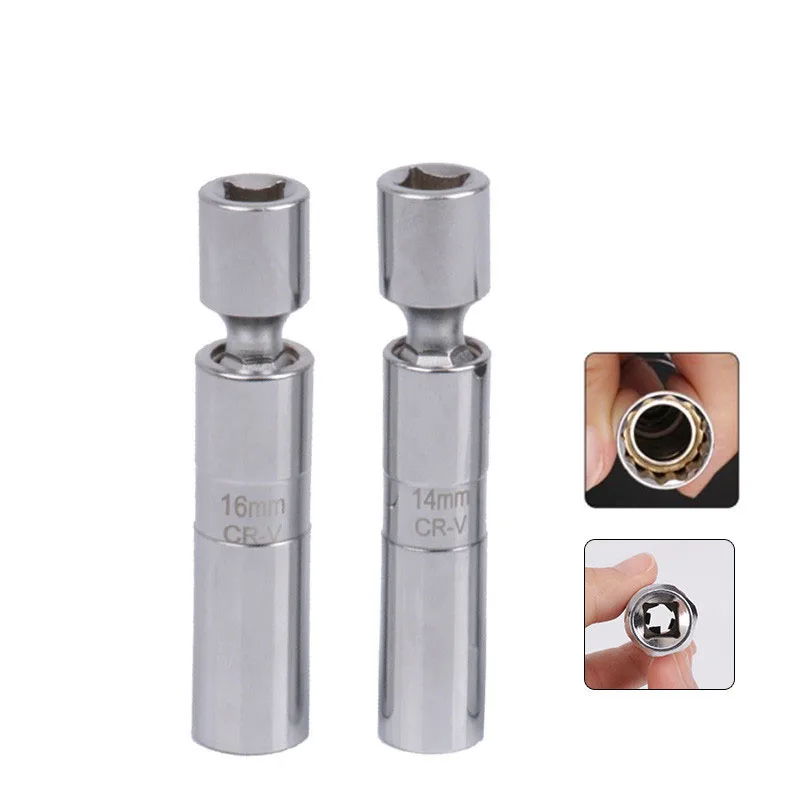 

New 14/16mm Spark Plug Socket Wrench Magnetic Thin Wall 3/8" Drive Sockets 12 Angle Universal Joint Repairing Removal Tool