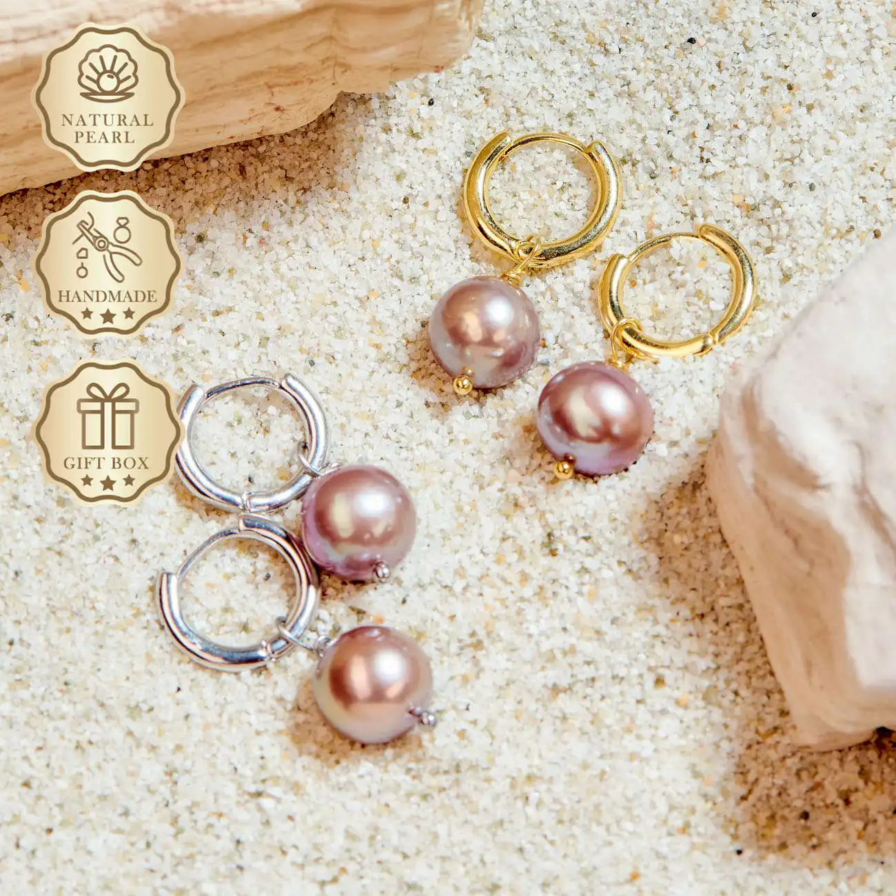 

MYSOYA Large Purple Edison Pearl Earrings 10–12mm in Gold & Silver, Gift Box, Elegant Birthday & Anniversary Gift