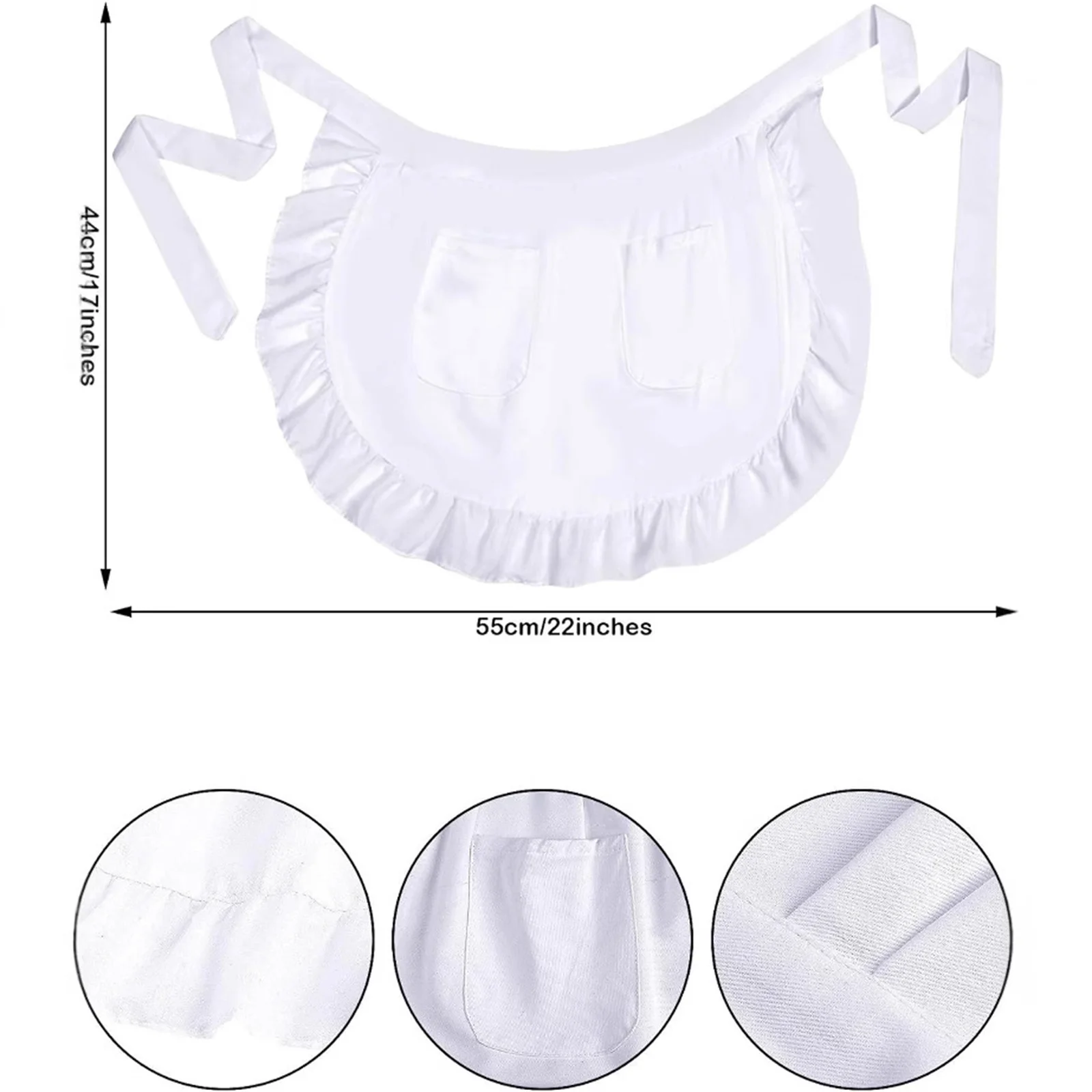 مجموعة إكسسوارات أزياء الاستعمارية النسائية قبعة الغوغاء البيضاء بونيه قطن نصف مريلة لحفلة تنكرية للفتيات الخادمة