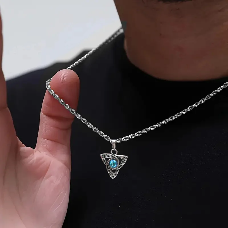 Moonstone Necklace for Men Boys,Waterproof Stainless Steel Celtic Knot Pendant Necklace,Punk Vintage Jewerly Gifts