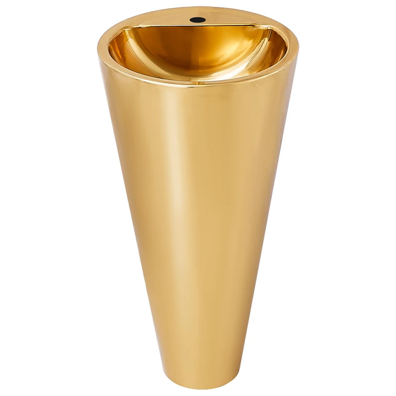 Light luxury gold 304 stainless steel column integrated floor-standing art wash basin bar KTV washbasin