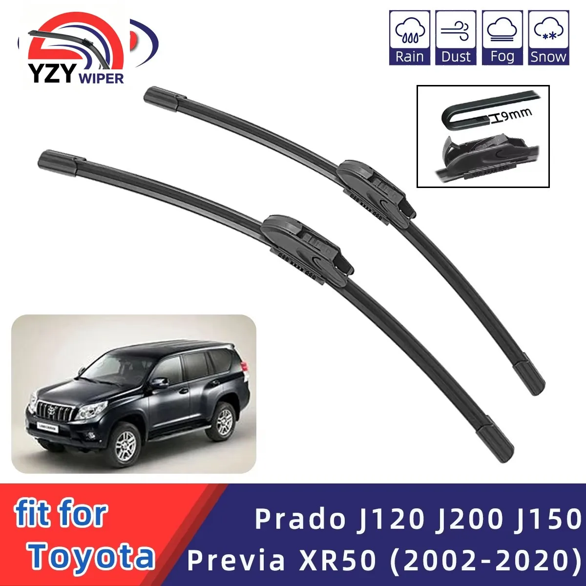 For Toyota Prado J120 J200 Previa XR50 Front Windshield Wiper General Motors Multifunctional Double Rubber Strip Wiper Wholesale