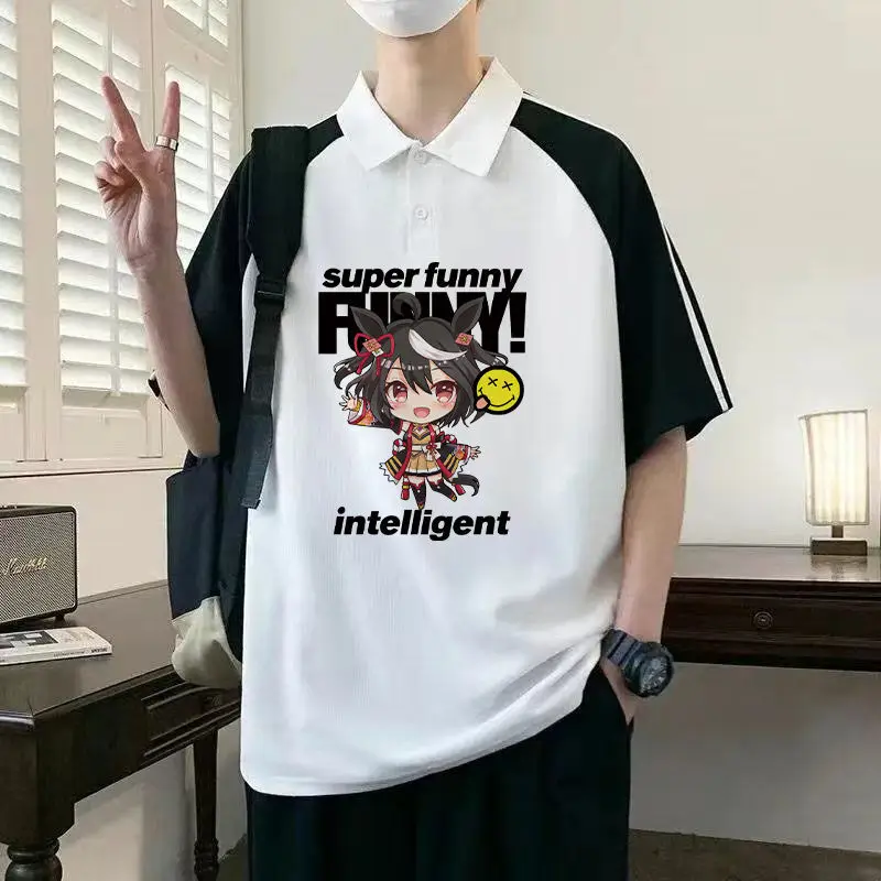 

Pretty Derby Merchandise Short Sleeve T-Shirt Little Chestnut Hat Rice Bowl Anime Polo Shirt