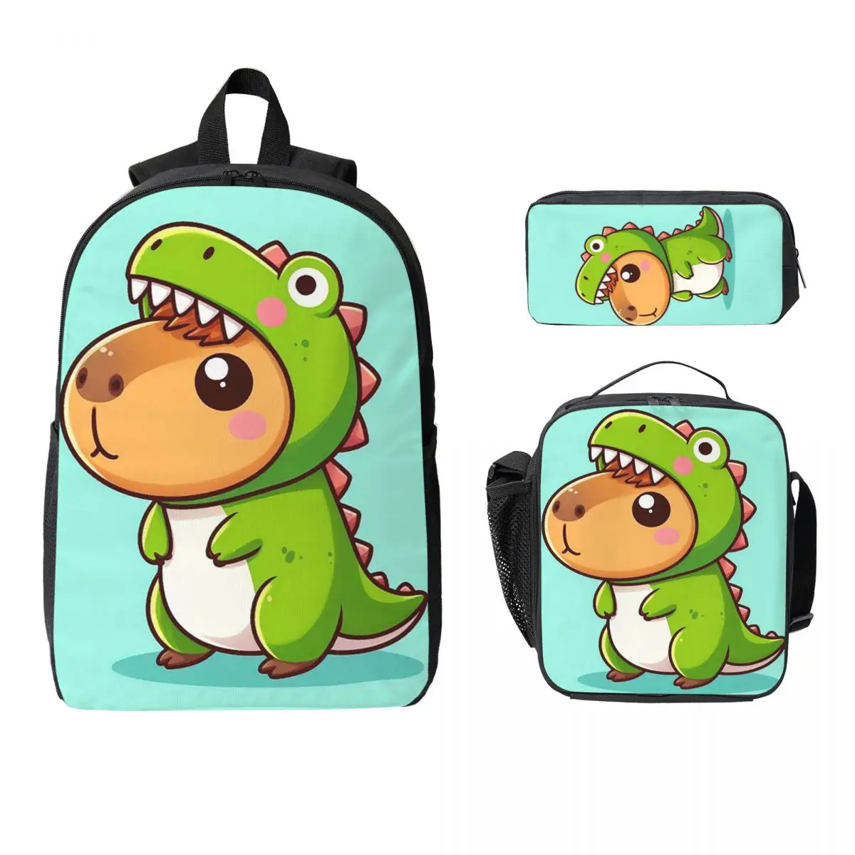 

Cute Capybara Loves Bubble Tea Backpack Boys Girls BookBag School Bag Computer Shoulder Bags 3ps Insulated Lunch Bag Pencil Case