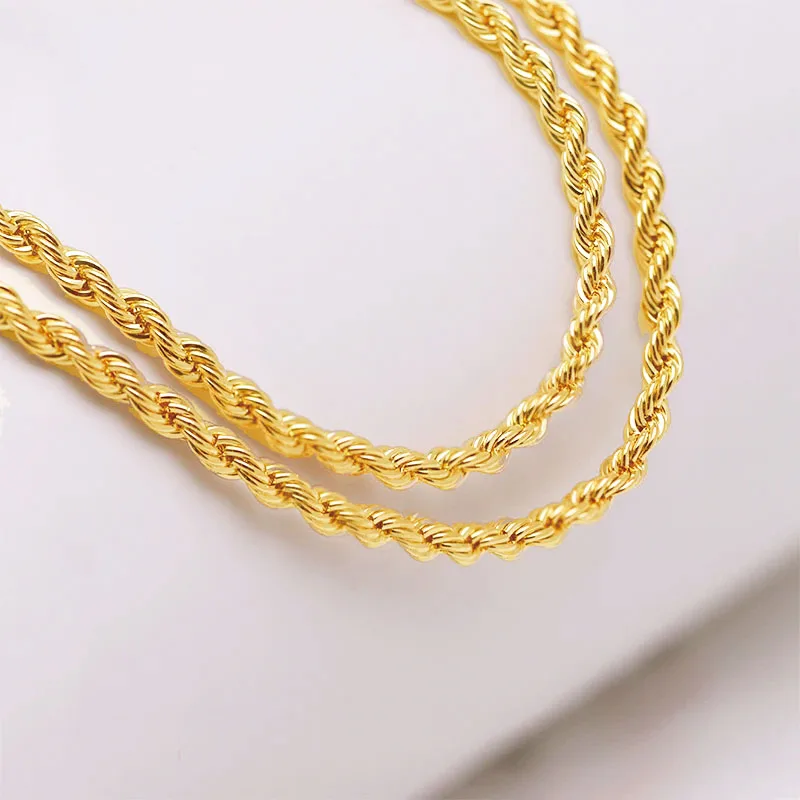 XP Jewelry --( 60 cm x 4 mm ) Eco-friendly Chain Rope Weave Necklaces for Men 24 K Pure Gold Plated