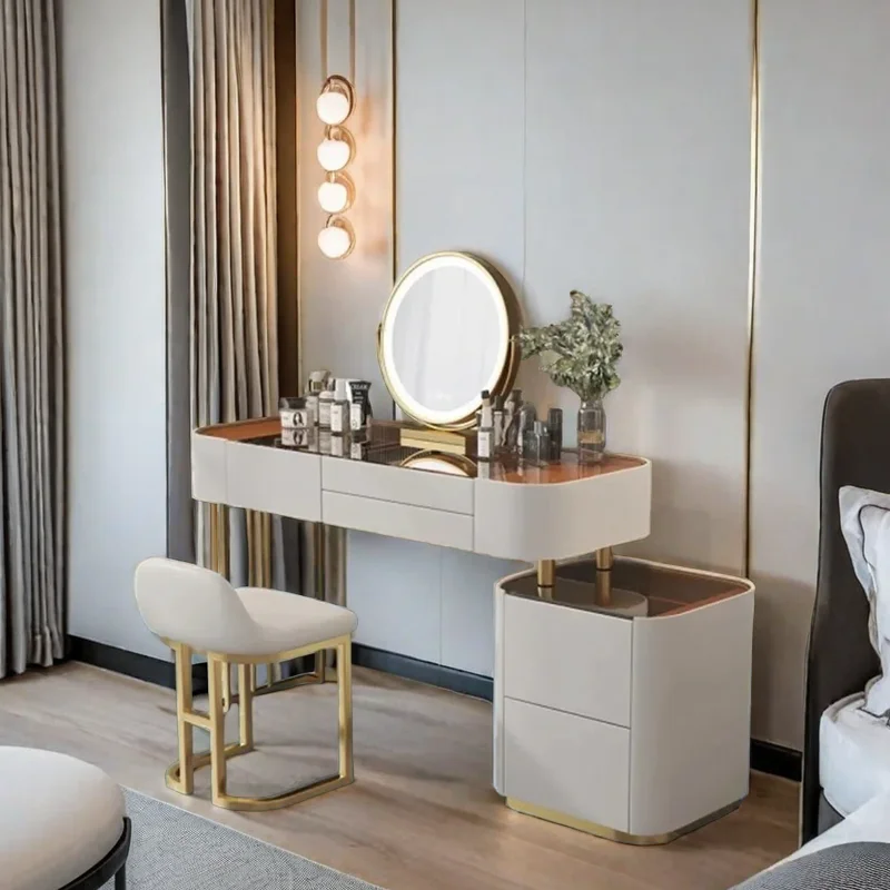 Luxury Smooth Economy Mirror Elegance Dressing Table Makeup Vanity Desk Make Up Bedroom Furniture Dressers Cabinet Dresser Home