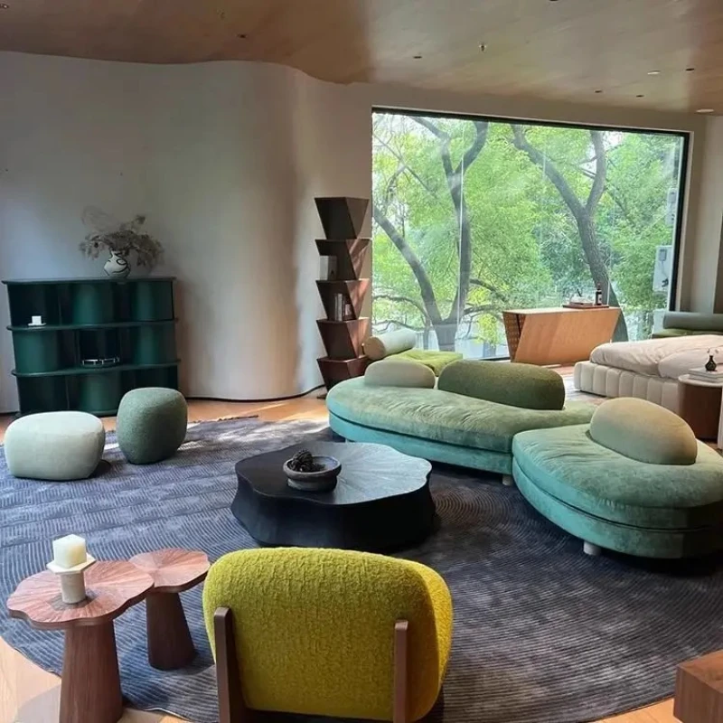 

French-Inspired Modular Sofa in Cream & Sage: Customizable Pebble-Shaped Seating for Modern Living Rooms