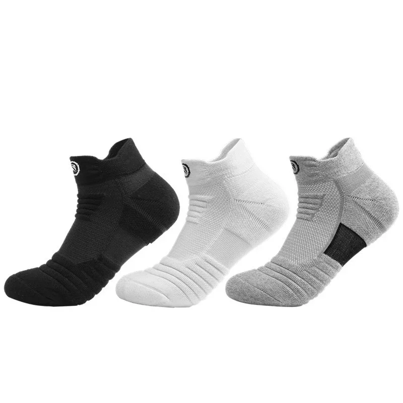 3 Pairs Men Socks Thickened Towel Bottom Professional Running Socks Cycling Sports Socks Black White Socks Short Socks