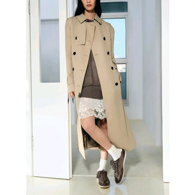 Neue Herbst frauen matte Sle Mantel mit Gürtel Wasserdicht Zweireiher Kragen Lange Sve Windjacke Oberbekleidung