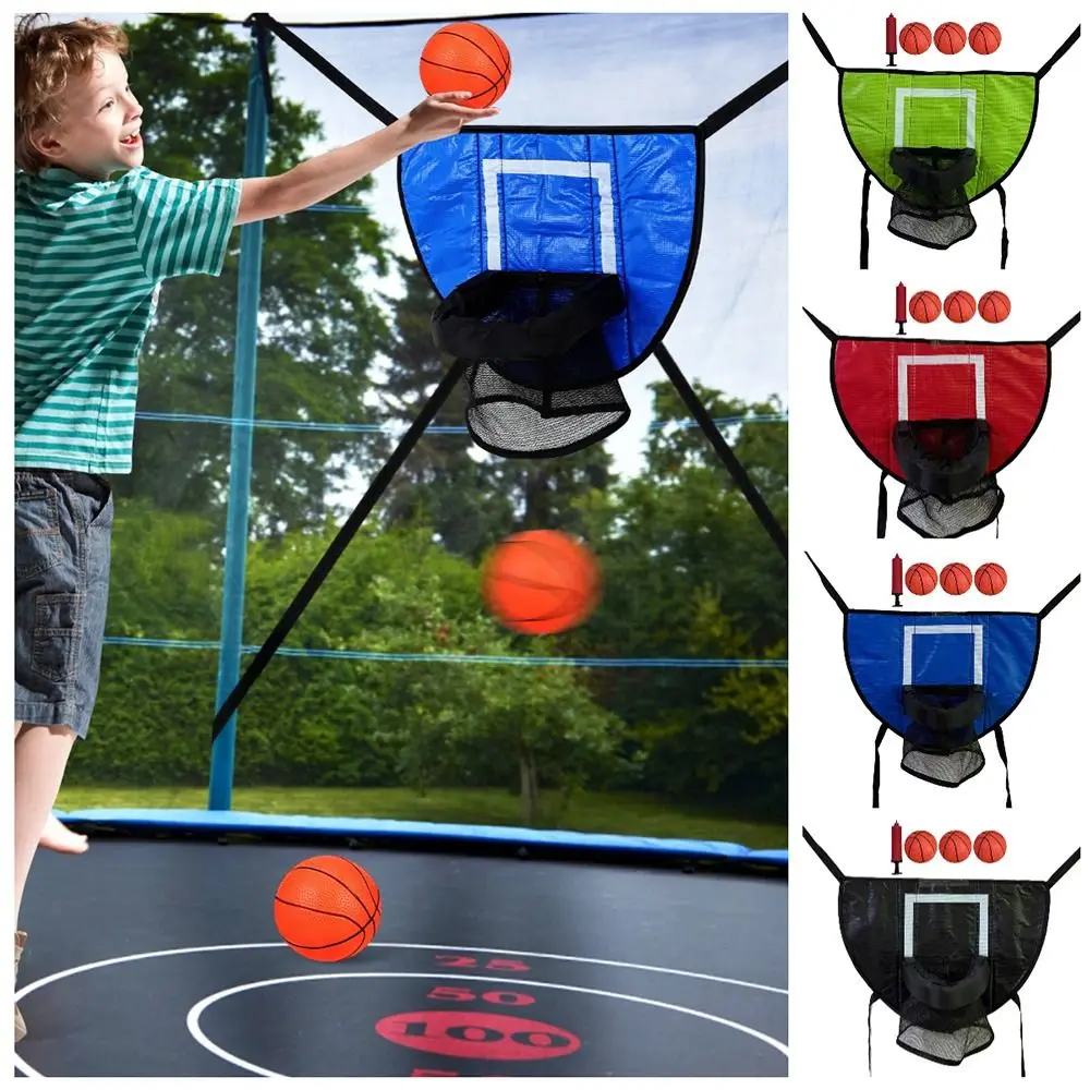طقم طوق كرة سلة ترامبولين قابل للطي، ألعاب كرة سلة محمولة متعددة الأغراض مع مضخة وكرة عالمية