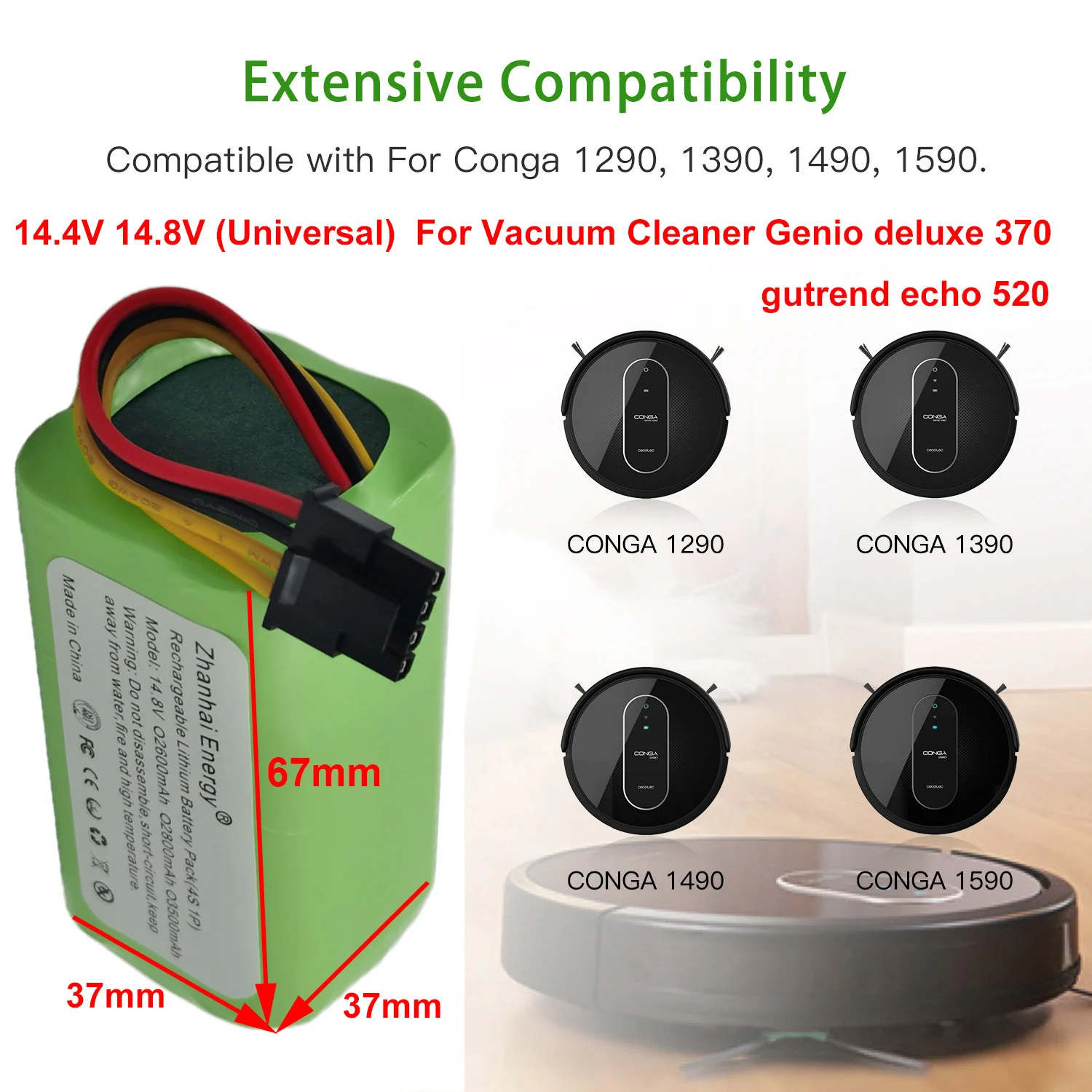 بطارية 14.4 فولت 14.8 فولت 3500mAh 2800mAh 2600mAh 18650 ليثيوم أيون قابلة للشحن لروبوت كنس Cecotec Conga 1290 1390 1490 1590