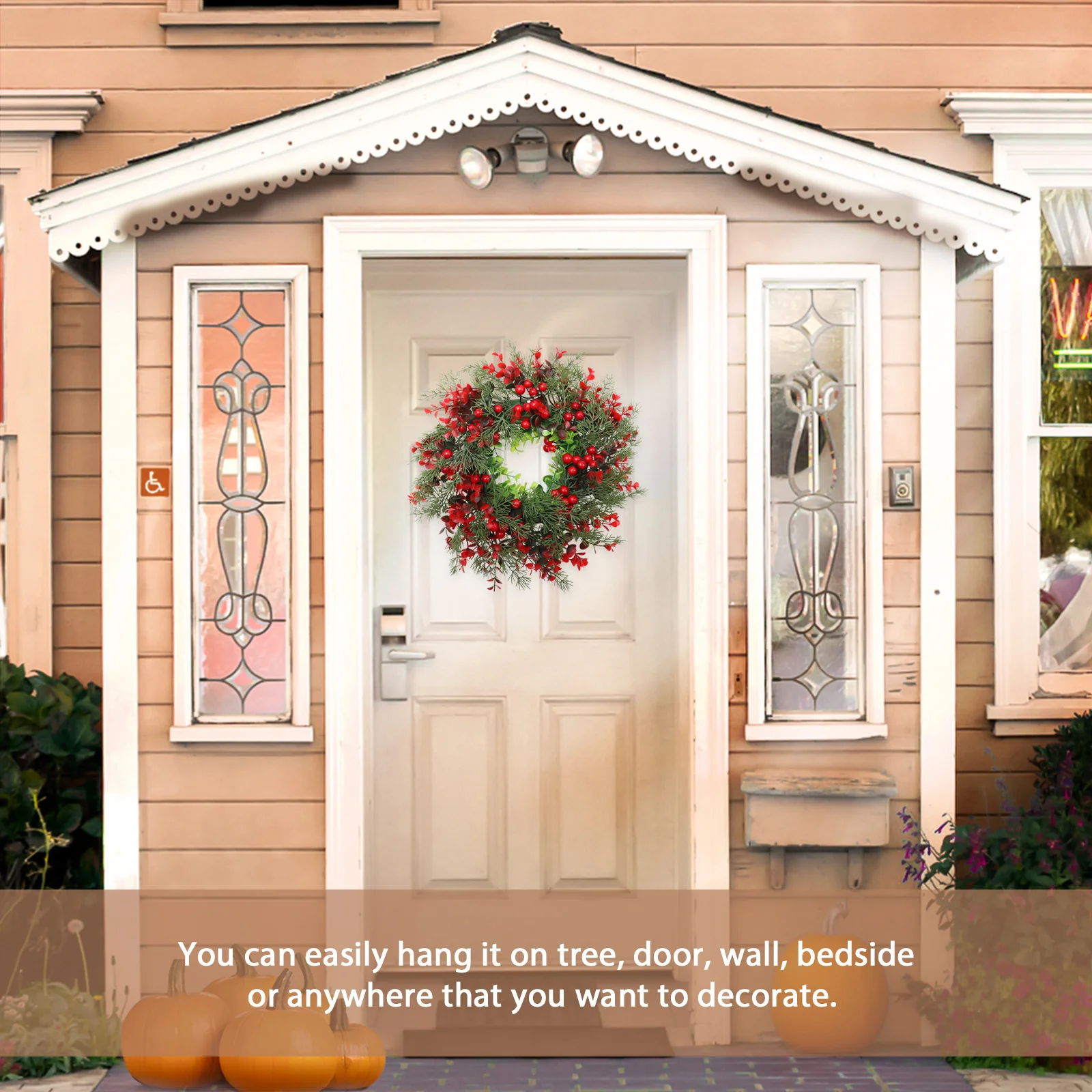 

Christmas Wreath Decorative Garland Door Hanging Party Pendant Classic Xmas Supply Lifelike Wall Decor Plastic Hanging