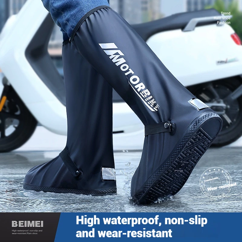 Rain Boot Shoe Cover Black Waterproof with Reflector High Top Clear Shoes Dust Covers for Motorcycle Bike Rain Cover Men Women