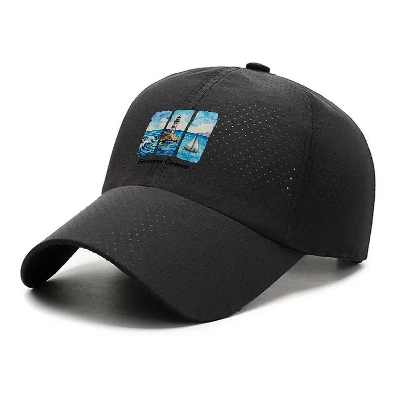 Santorini Greece Lighthouse Sailboat Quick Dry Baseball Cap Travel Souvenir