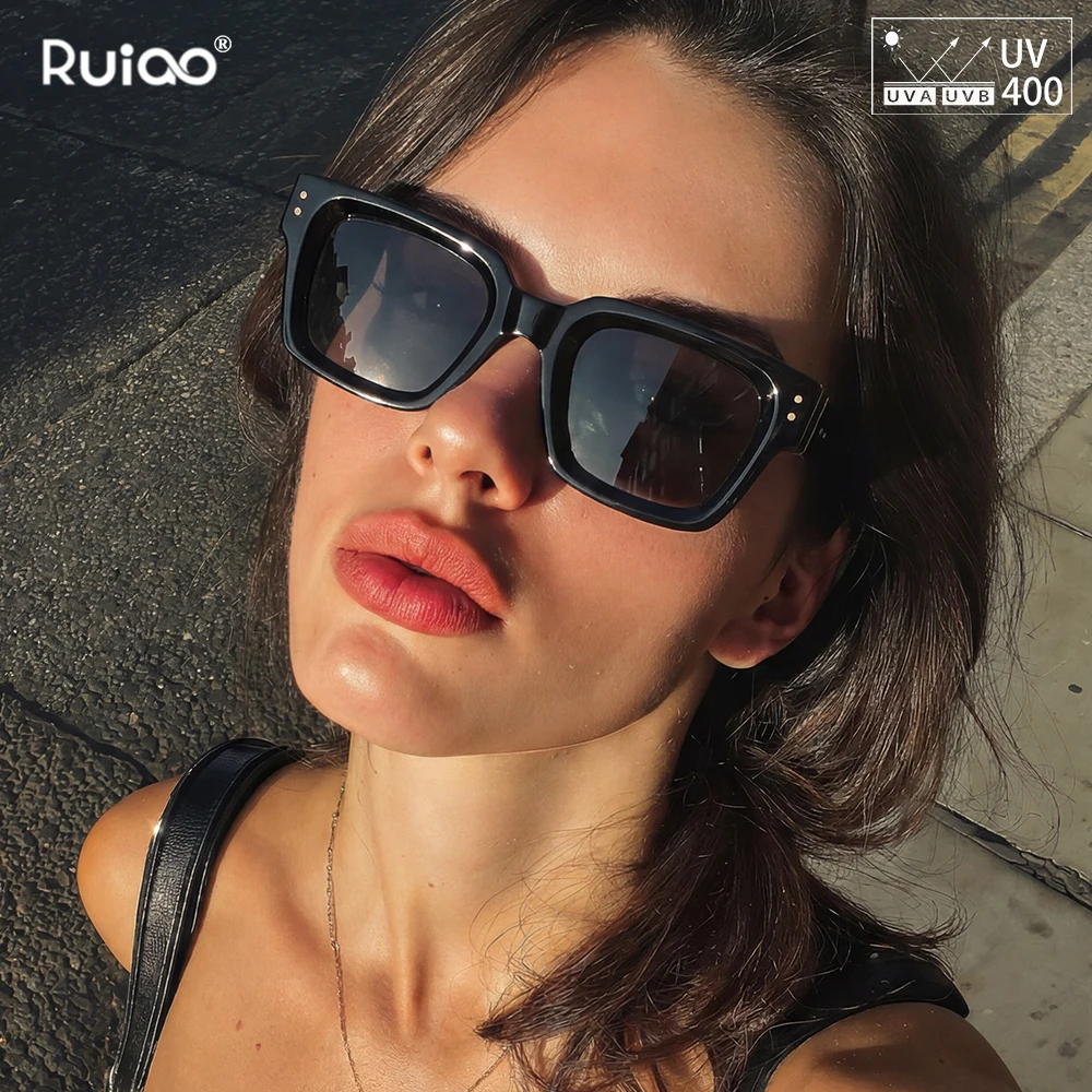 Ruiao-gafas de sol cuadradas de lujo para hombre y mujer, lentes de sol de marca de diseñador, color negro, 2024