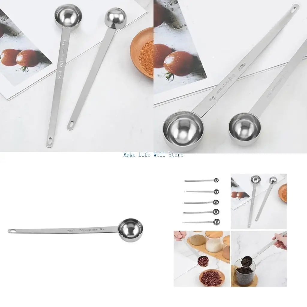 

Long Handle Spoon 304Stainless Steel Coffee Spoon Measuring Spoon Easy Cleaning Suitable for Home and Office Use