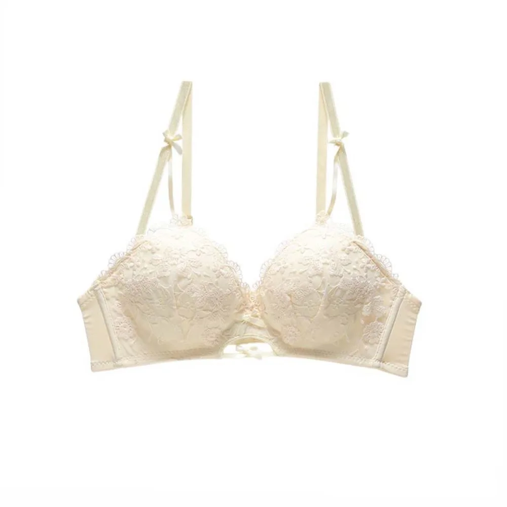 

Comfortable Breathable Lace Flower Bra Bowknot Thin Deep-V Bra Intimates Adjustable Underwear for Women Ladies
