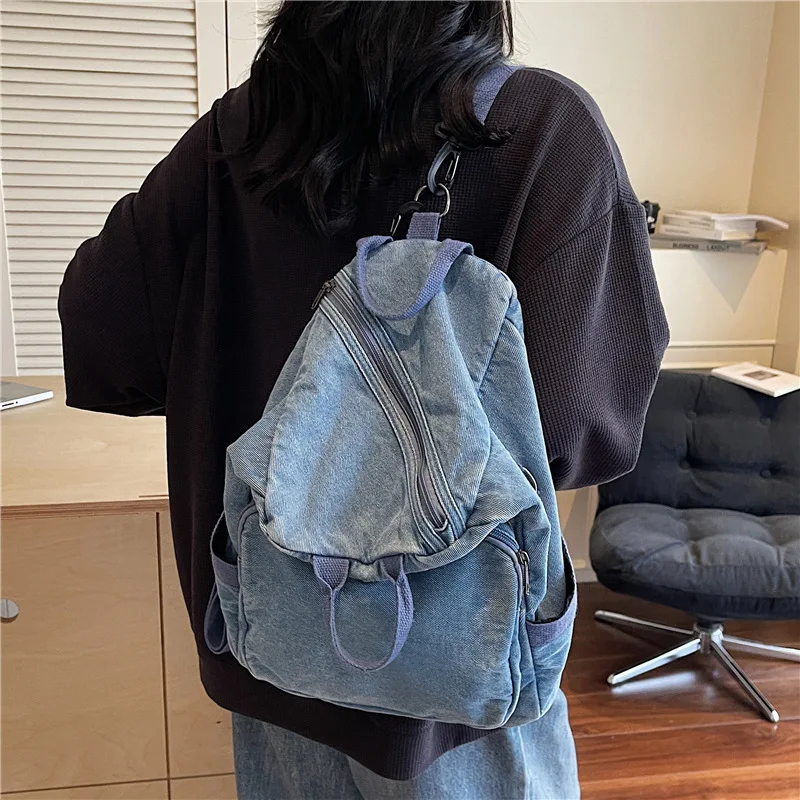 

Джинсовая женская большая вместимость, новинка 2025, летняя сумка через плечо, повседневный многофункциональный рюкзак