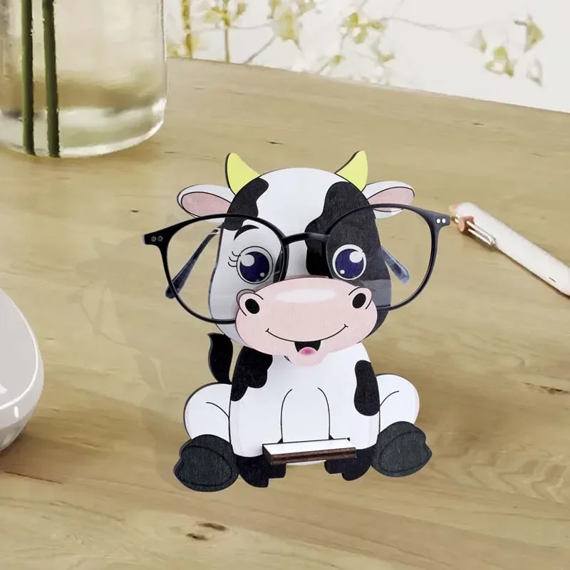 Oaoleer Kawaii Milk Cow Glasses Holder Cute Cartoon Dog Wood Sunglass Display Rack  Eyeglasses Show Stand Ewelry Holder Showcase