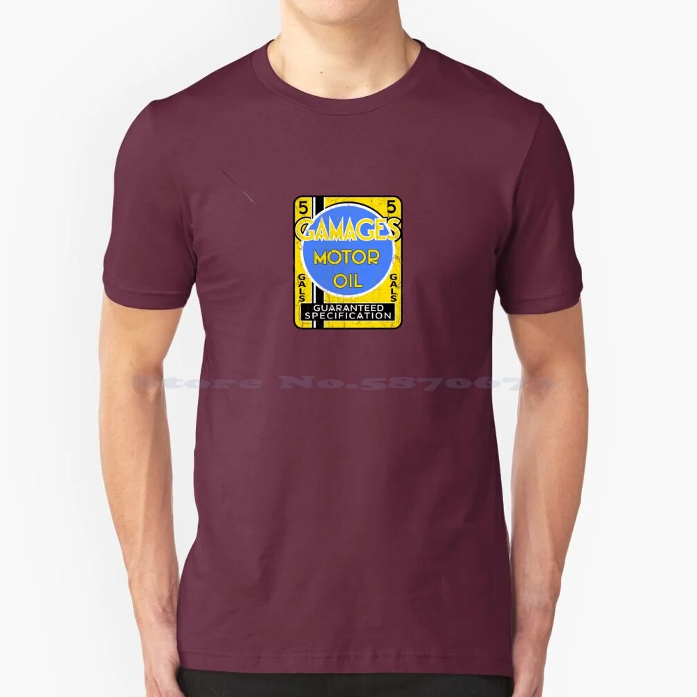 Gamages Motor Oil T Shirt 100% Cotton Tee Petroliana Gasolene Gasoline Transportation Advertising Automotive Petroleum Octane