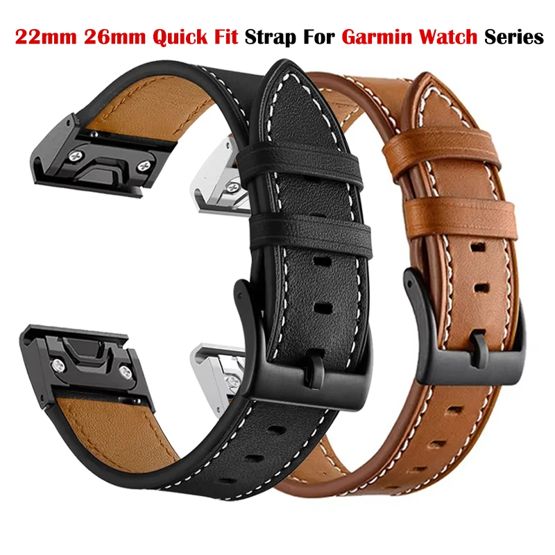 

22mm 26mm Quick Fit Leather Strap For Garmin Fenix 8 47mm/Fenix E/Fenix 6 Pro/6/7/7 Pro/5 Plus Smart Watch Band Accessories