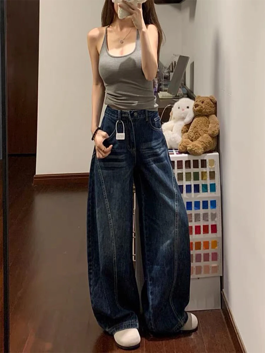 

plus Size American Sle Denim Jeans Women's Spring Autumn Loose High Waist Slim Straight Wide Leg Pants Pear ape Body