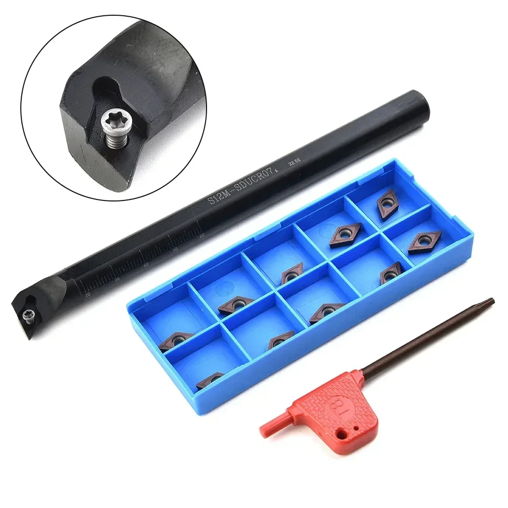 12pcs S12M-SDUCR07 12mm Lathe Boring Bar Turning Tool Holder  DCMT0702 Carbide Insert T8 Wrench Machinery Accessories