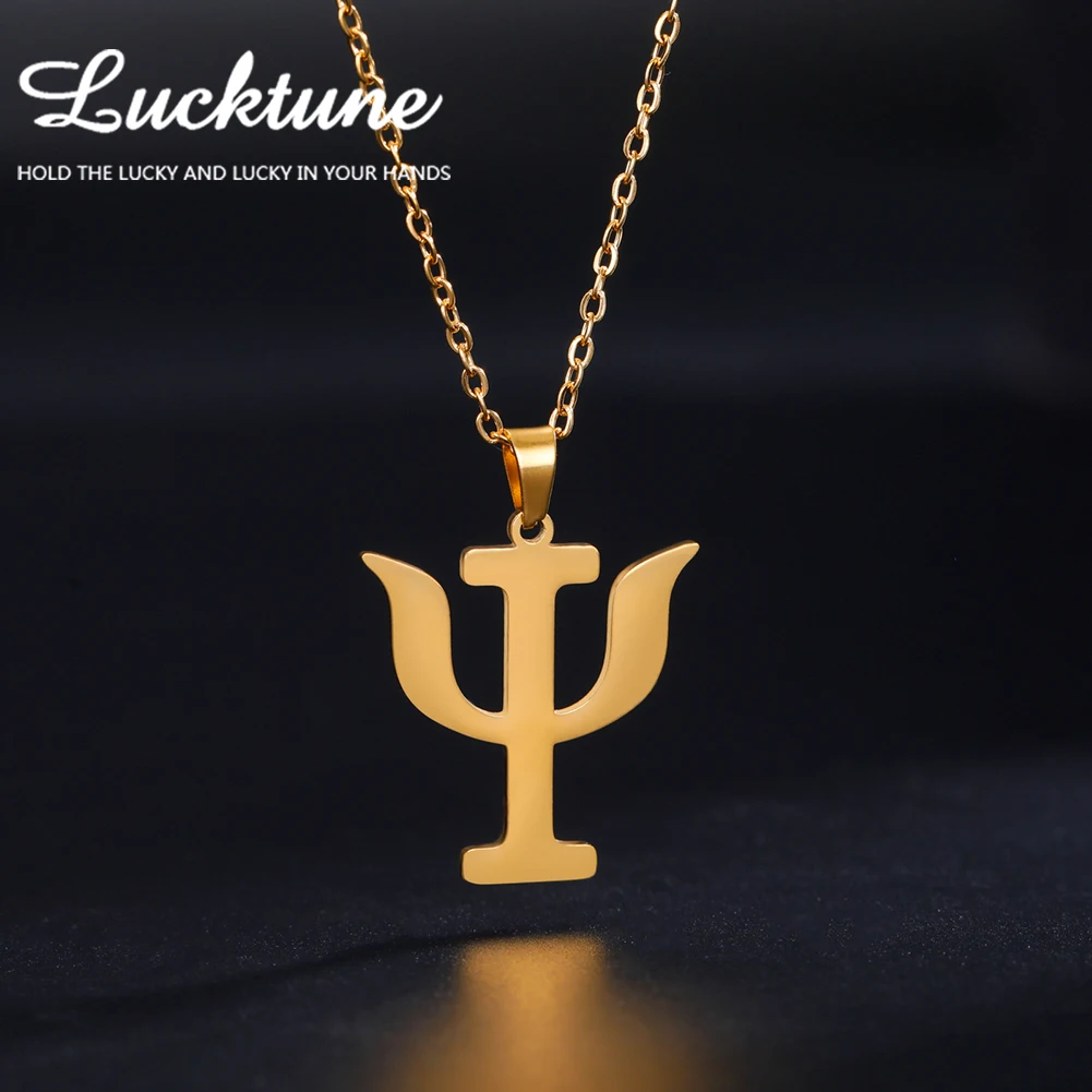 

Lucktune PSI Symbol Psychology Pendant Necklace Stainless Steel Greek Letter Gold Color Chain Necklace Women Men Jewelry Gift