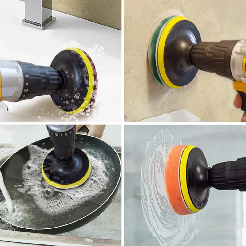 

4 Inch Drill Power Brush Tile Scrubber Scouring Pads Cleaning Kit Household Cleaning Tool for Bathroom Floor Tub Polishing Pad
