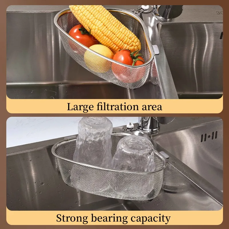 Kitchen Basket Sink Drain Rack Strainer Stainless Steel Storage Container Sponge Hanging Organizer Kitchen Bathroom Accessories