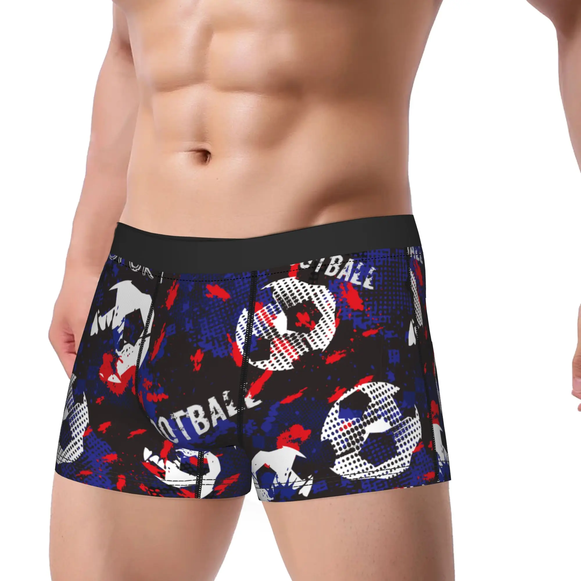 Men Cartoon Soccer Ball Football Long Underwear  Printed Boxer Briefs Shorts Panties Male Breathable Underpants M-XXL