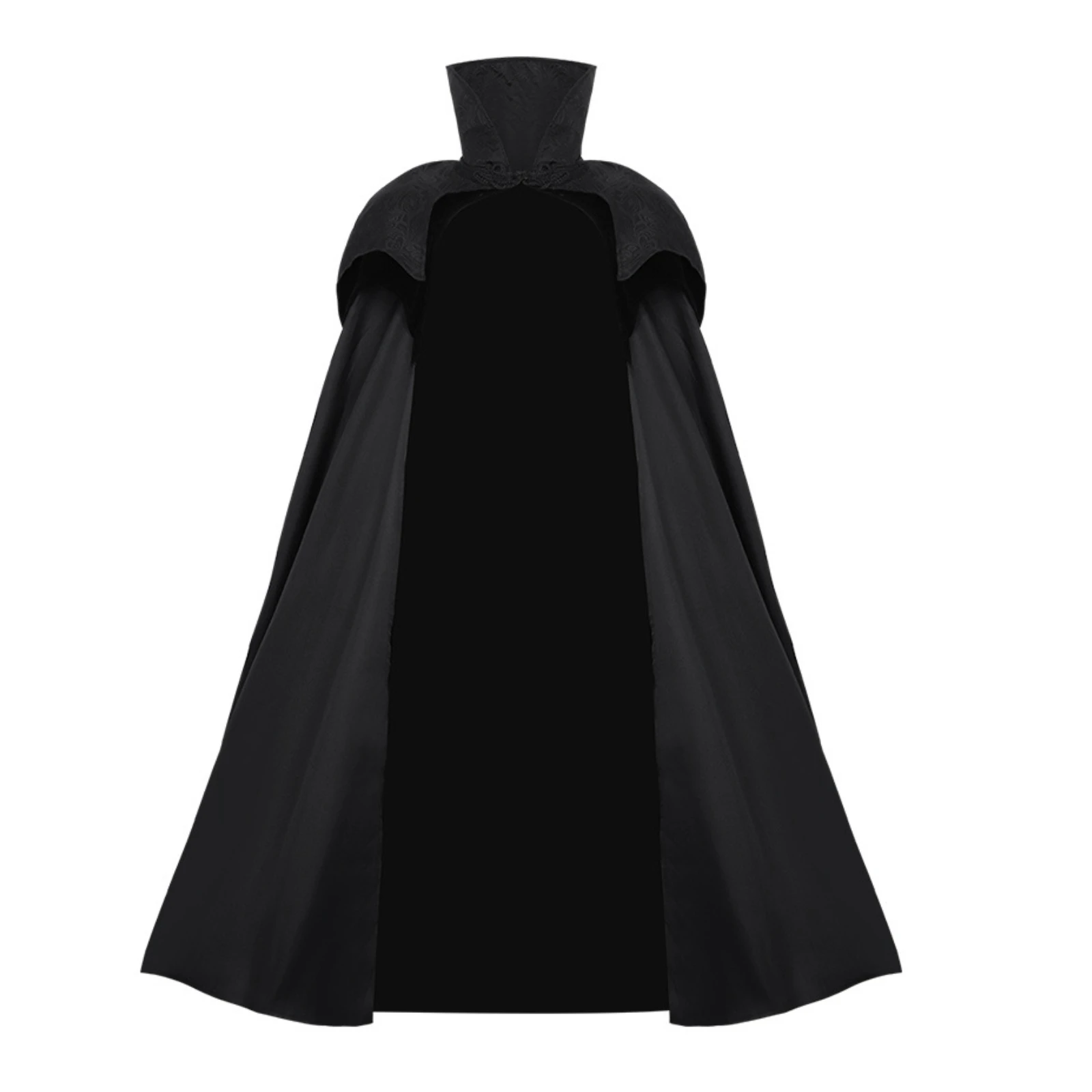 Long Cape for Men Women Medieval Victorian Jacquard Shoulder Cloak Halloween Cosplay Costume Robe Black & Red