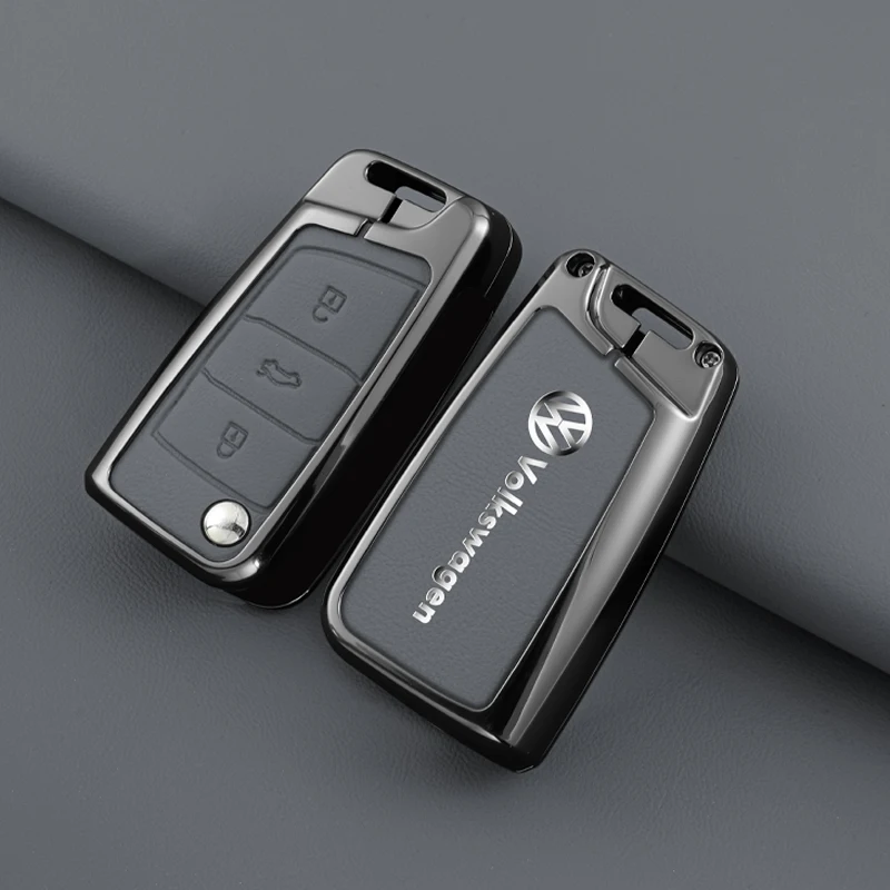 Leather Car Remote Key Case Fob Cover Protector Holder Shell For VW Volkswagen Golf 7 MK7 Tiguan MK2 T-roc T-cross Accessories