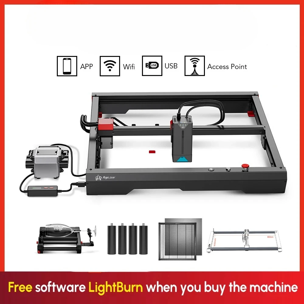 AlgoLasLASE Alpha 22W LASE Engraver Air Pump Engraving Platform Extension Kits Y-axis Rotary Roller Cutting Tool Desktop Metal