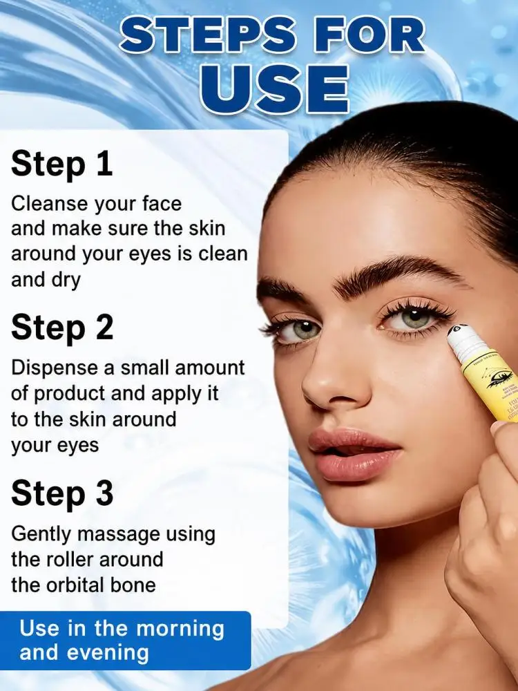 Brightening Rollerball Eye Serum, Refreshing Roll-on Eye Essence, Massage Eye Contour, Reduce The Look of Dark Circles, Relieve Puffiness & Soften Fine Lines for Daily Eye Care