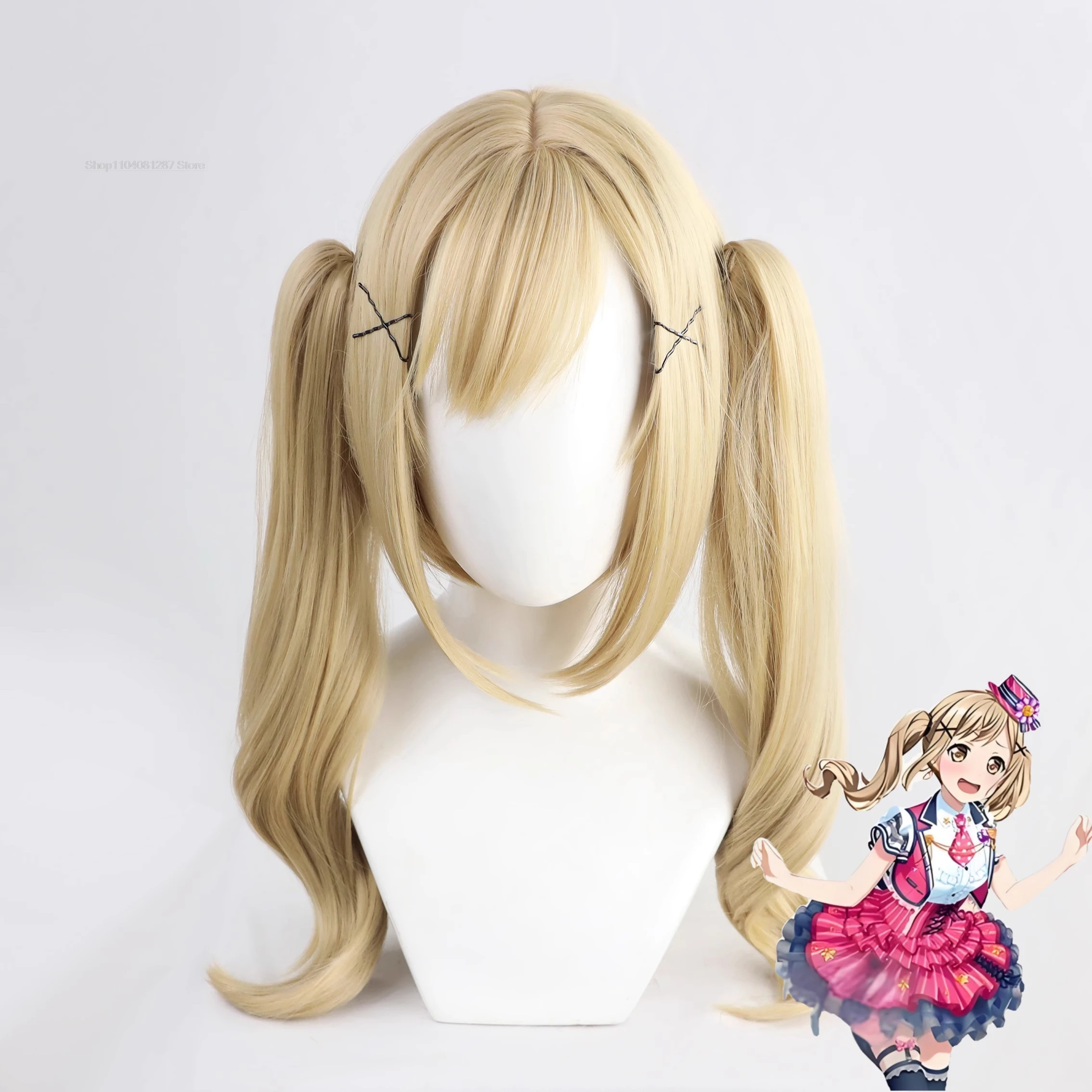 BanG Dream! Girls Band Party! Ichigaya Arisa Golden Cosplay dual horsetail Wig anime party cosplay prop hair