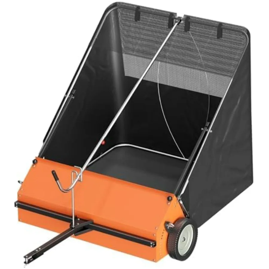 

Прицепной подметально-уборочный комбайн для газонов, 50 дюймов, с объемом бункера 26 куб. футов Большой городской листосборщик с регулируемой высотой подметания для двора