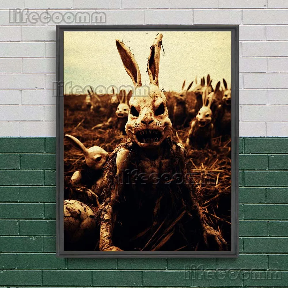 Scary Group Of Smiling Rabbits In The Wild,Vintage Wall Art Canvas Painting Chilling Rabbit Art Poster Print Home Decor Unframed